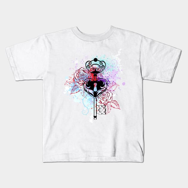 Key with Roses ( Tattoo style ) Kids T-Shirt by Blackmoon9